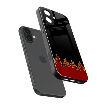 Retro Red Flames sleek iphone 17 cover with tempered glass back and TPU edges