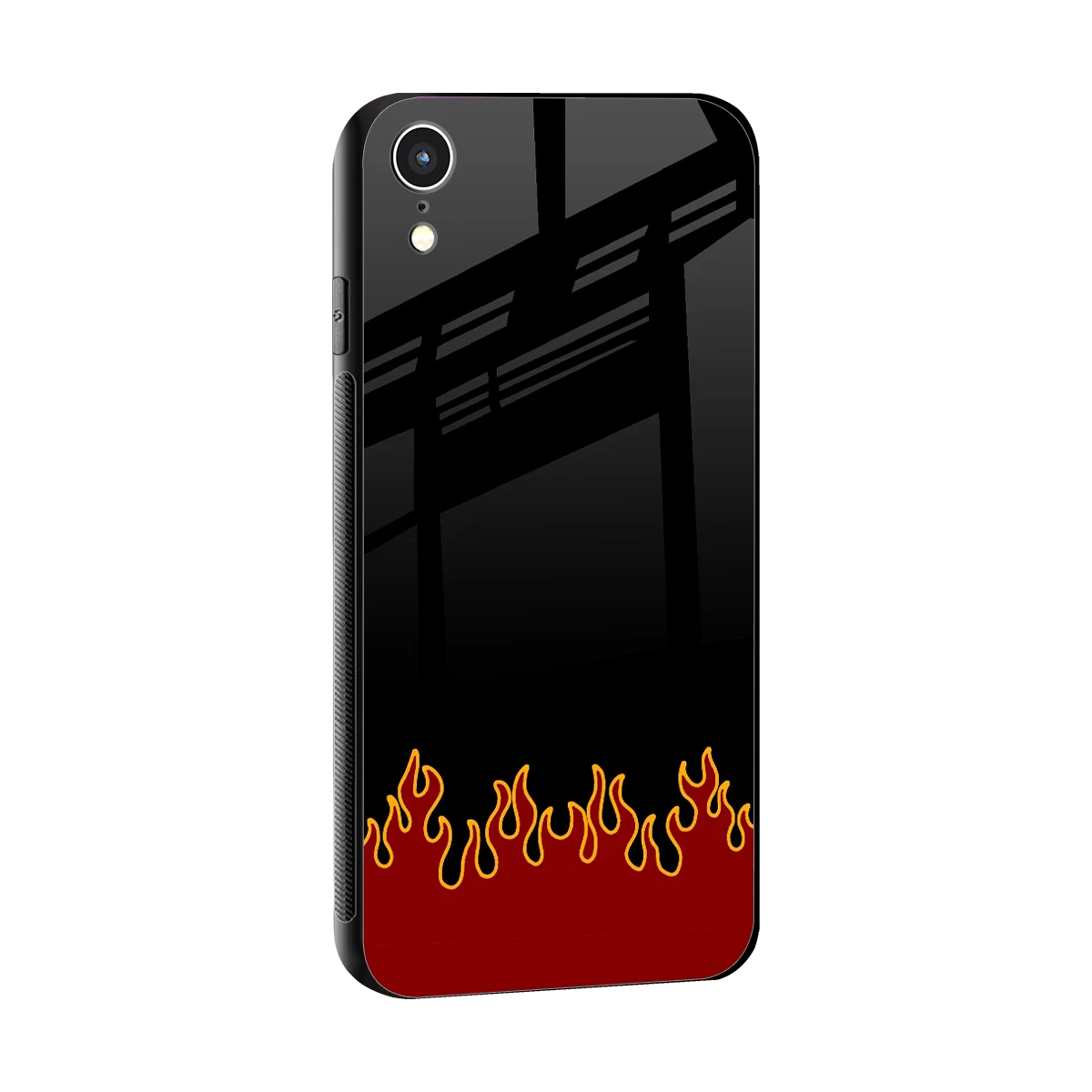 Retro Red Flames sleek iphone xr cover with tempered glass back and TPU edges