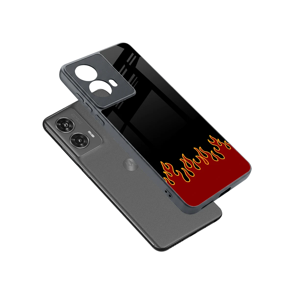 Retro Red Flames sleek motorola edge 50 fusion cover with tempered glass back and TPU edges
