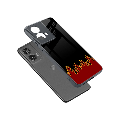 Retro Red Flames sleek motorola edge 50 fusion cover with tempered glass back and TPU edges