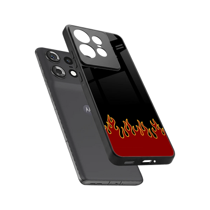 Retro Red Flames sleek motorola edge 50 pro cover with tempered glass back and TPU edges