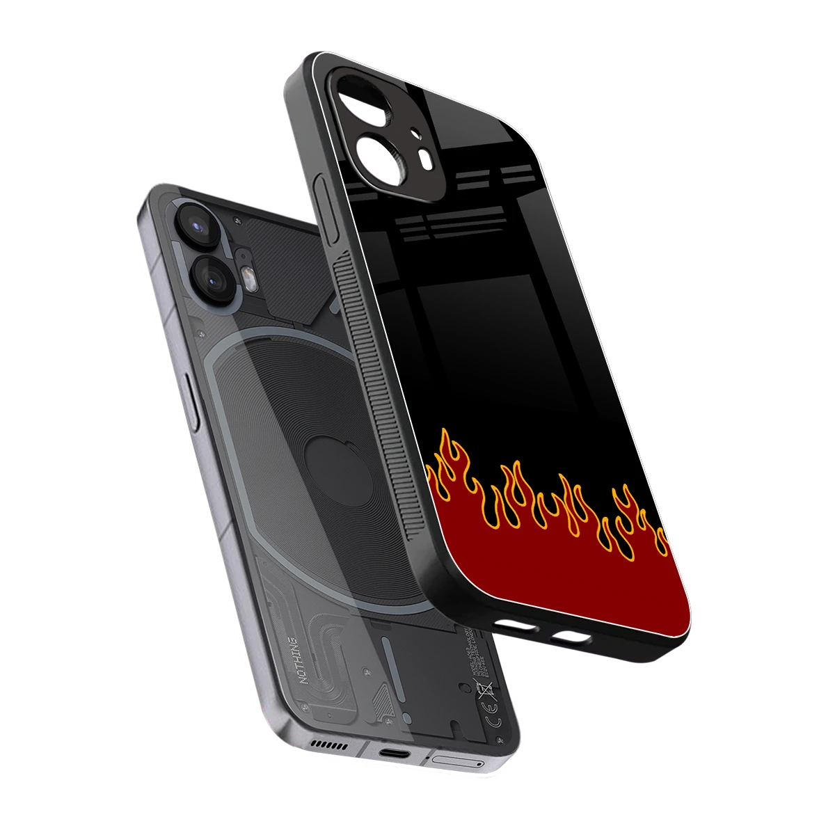 Retro Red Flames sleek nothing phone 2 cover with tempered glass back and TPU edges