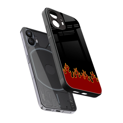 Retro Red Flames sleek nothing phone 2 cover with tempered glass back and TPU edges