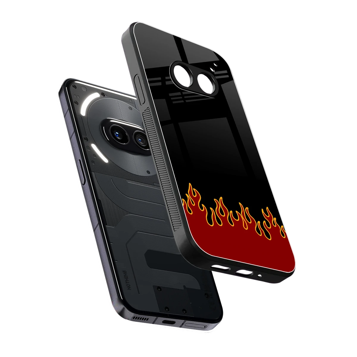 Retro Red Flames sleek nothing phone 2a plus cover with tempered glass back and TPU edges