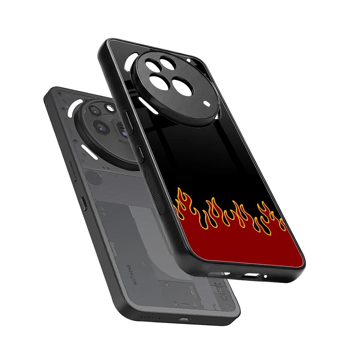 Retro Red Flames sleek nothing phone 3a pro cover with tempered glass back and TPU edges
