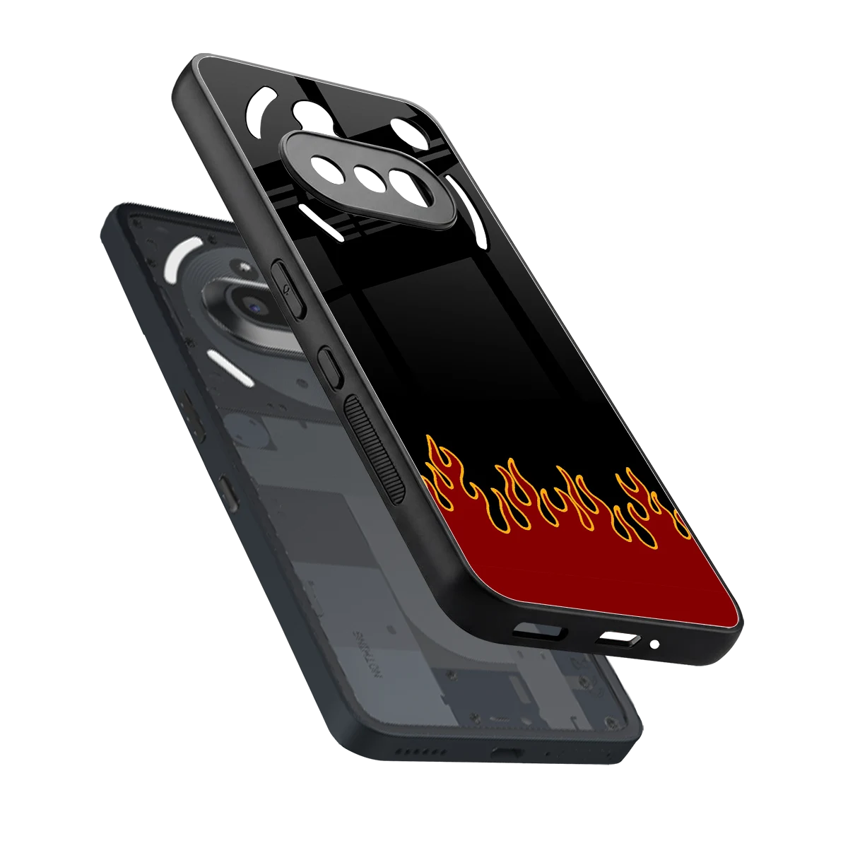 Retro Red Flames sleek nothing phone 3a cover with tempered glass back and TPU edges