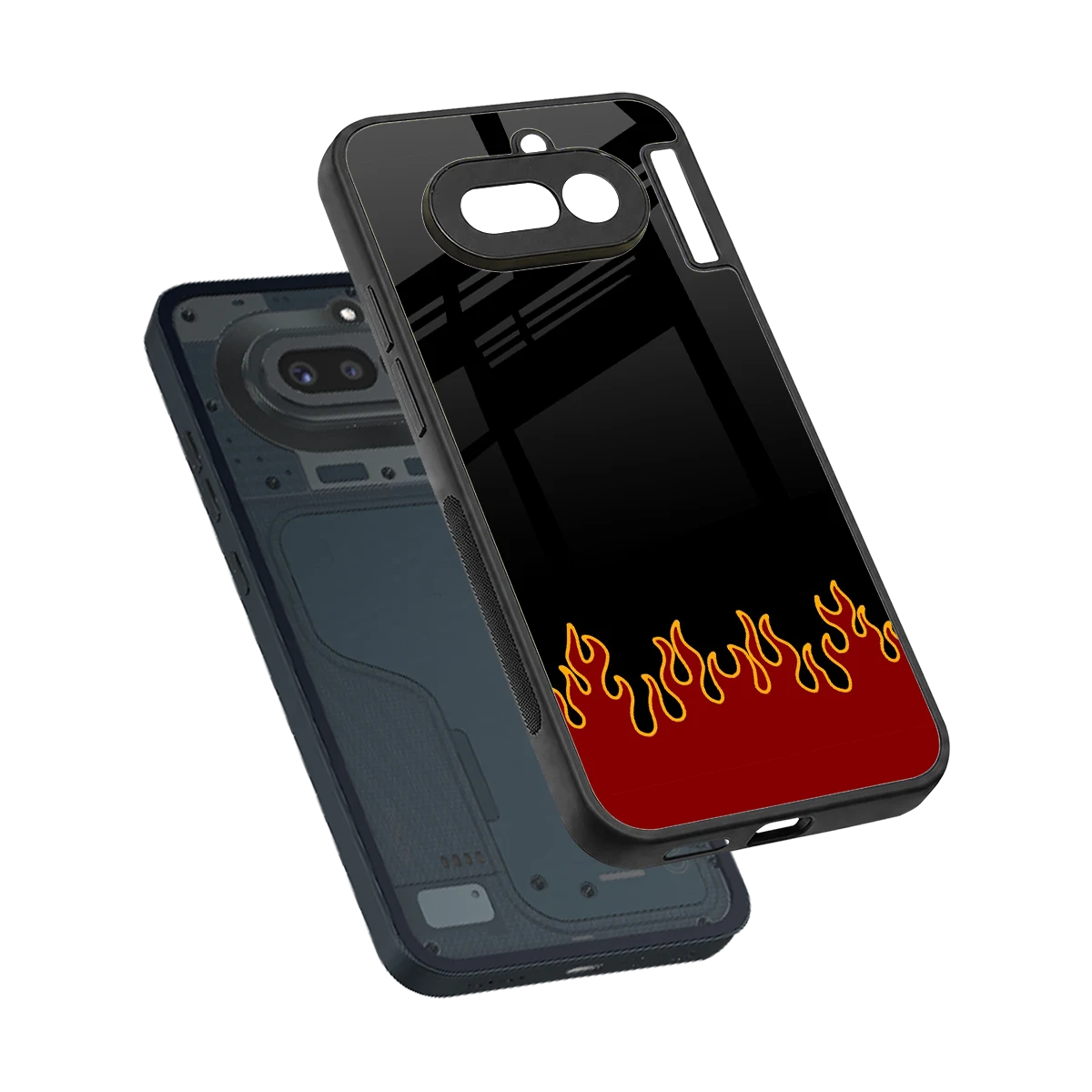 Retro Red Flames sleek nothing phone 4a cover with tempered glass back and TPU edges