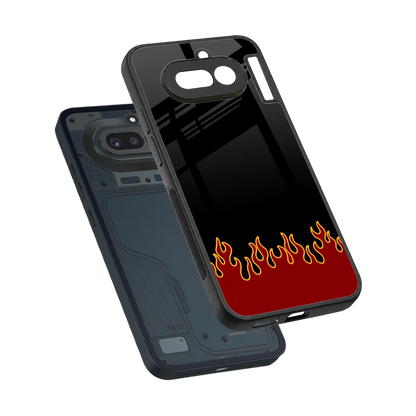 Retro Red Flames sleek nothing phone 4a cover with tempered glass back and TPU edges