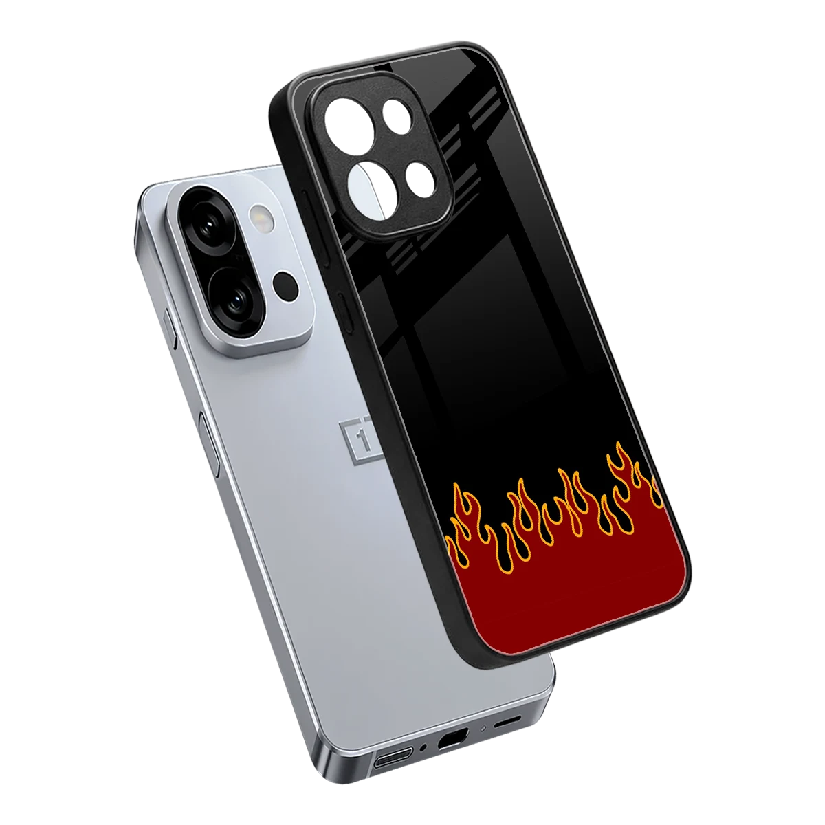 Retro Red Flames sleek oneplus 13s cover with tempered glass back and TPU edges