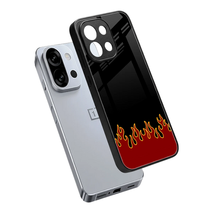 Retro Red Flames sleek oneplus 13s cover with tempered glass back and TPU edges