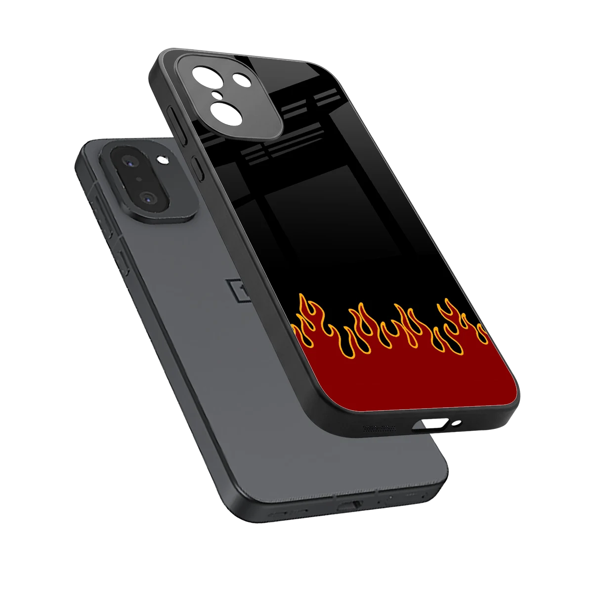 Retro Red Flames sleek oneplus 15r cover with tempered glass back and TPU edges