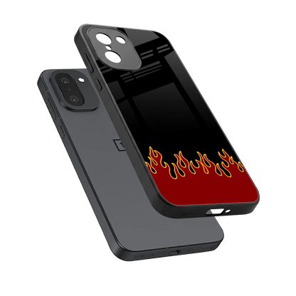 Retro Red Flames sleek oneplus 15r cover with tempered glass back and TPU edges