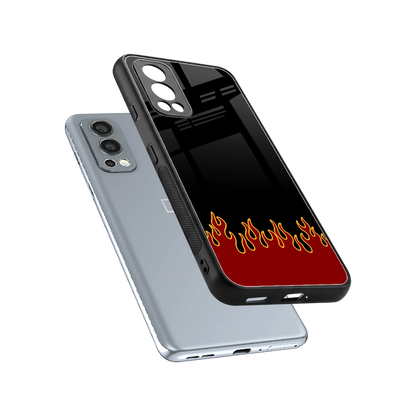 Retro Red Flames sleek oneplus nord 2 cover with tempered glass back and TPU edges