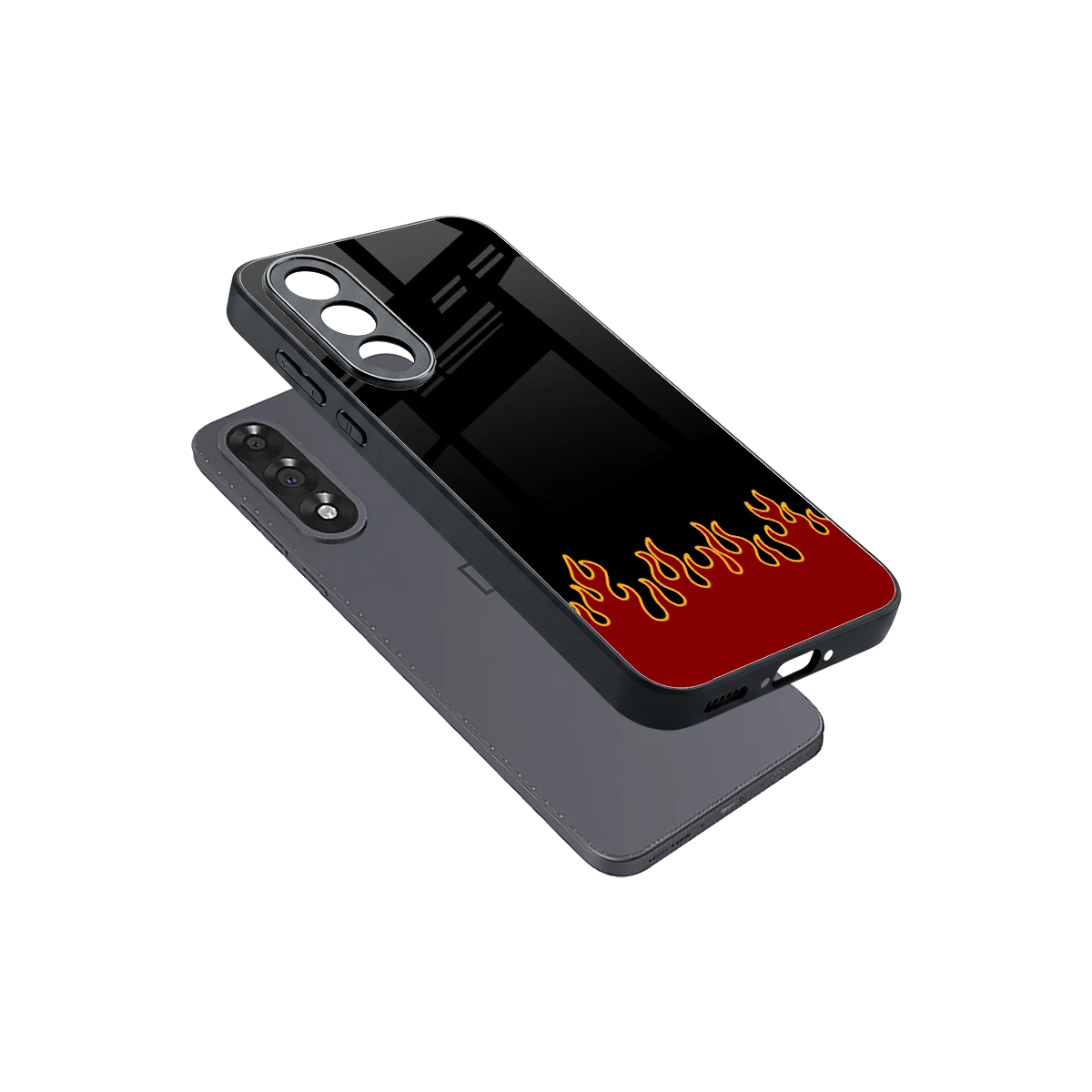 Retro Red Flames sleek oneplus nord 5 cover with tempered glass back and TPU edges