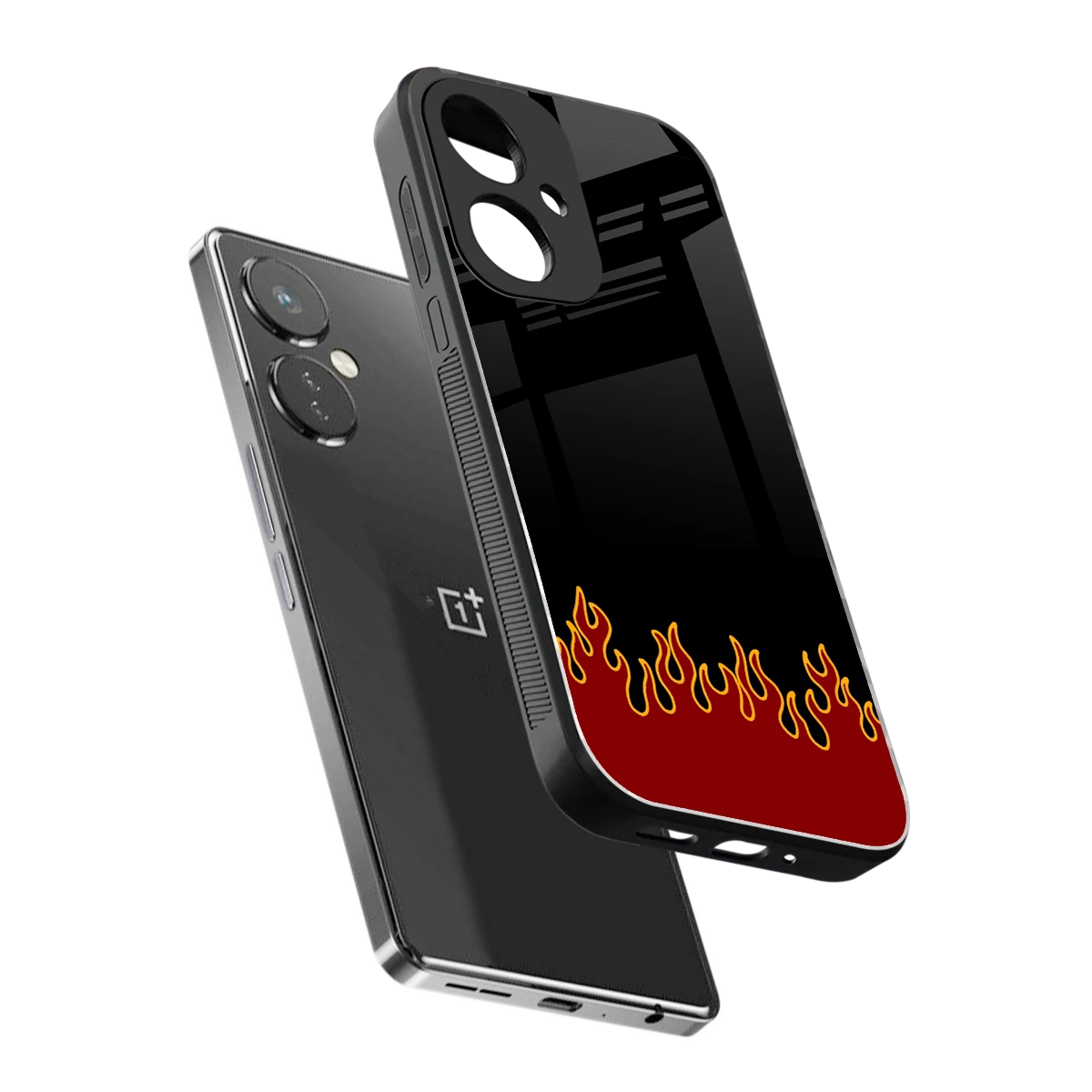 Retro Red Flames sleek oneplus nord ce 3 cover with tempered glass back and TPU edges