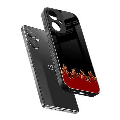 Retro Red Flames sleek oneplus nord ce 3 cover with tempered glass back and TPU edges