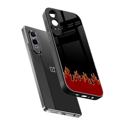 Retro Red Flames sleek oneplus nord ce 4 lite cover with tempered glass back and TPU edges