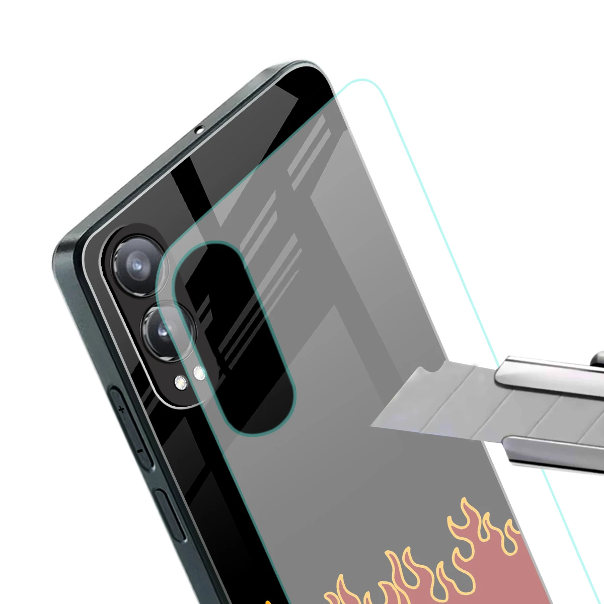 Retro Red Flames stylish phone case for oneplus nord ce 4 lite | glossy glass and slim fit