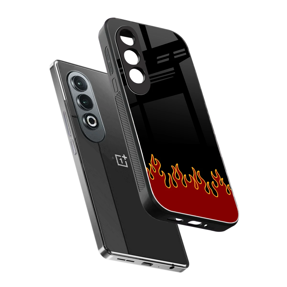 Retro Red Flames sleek oneplus nord ce 4 cover with tempered glass back and TPU edges