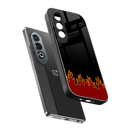 Retro Red Flames sleek oneplus nord ce 4 cover with tempered glass back and TPU edges
