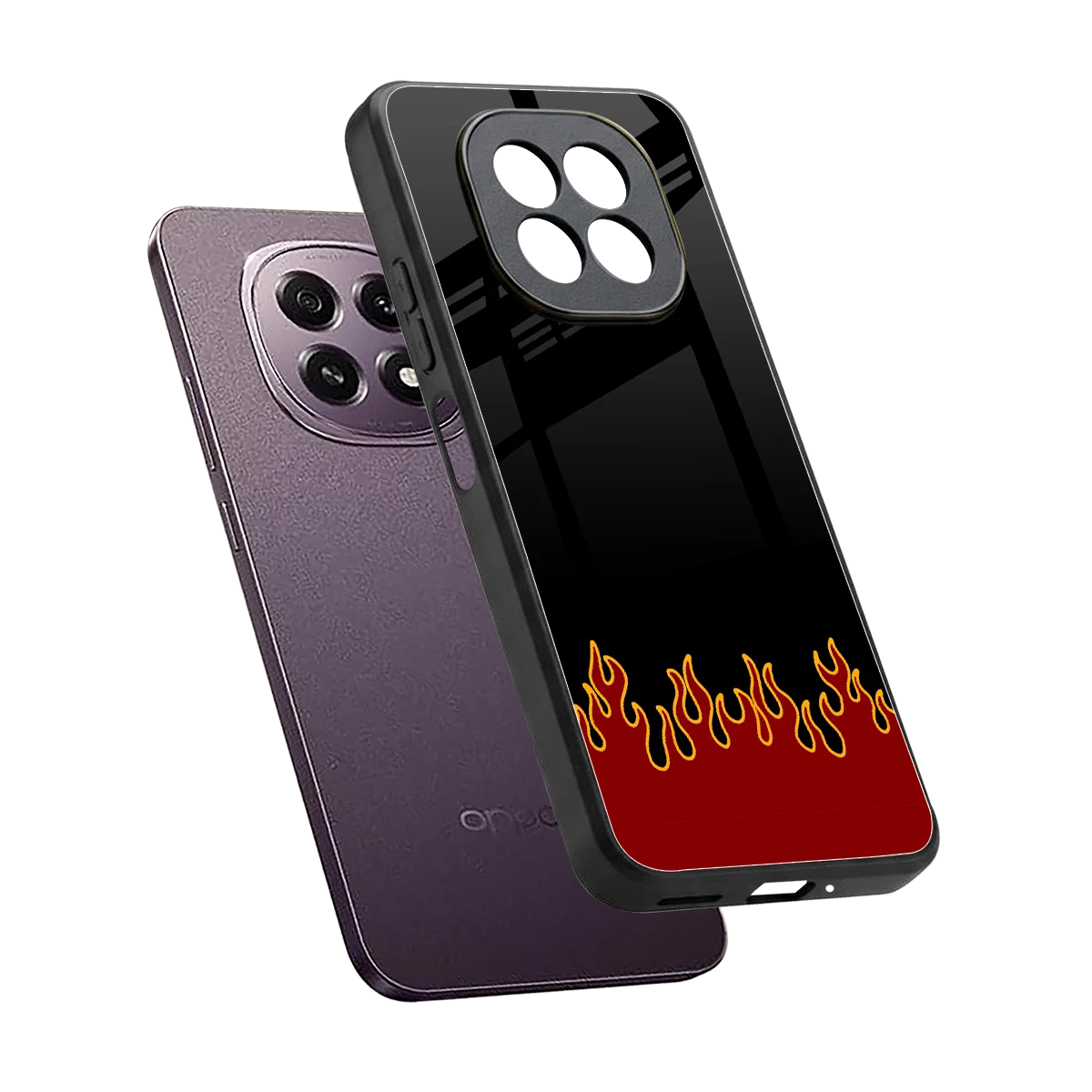 Retro Red Flames sleek oppo f29 5g cover with tempered glass back and TPU edges
