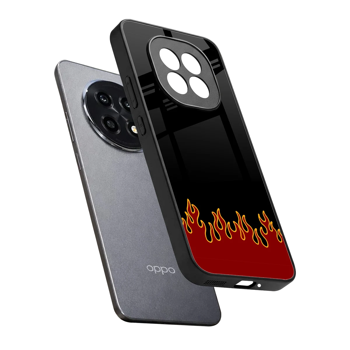 Retro Red Flames sleek oppo f29 pro 5g cover with tempered glass back and TPU edges