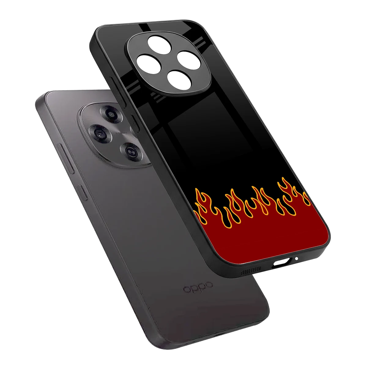 Retro Red Flames sleek oppo f31 pro 5g cover with tempered glass back and TPU edges