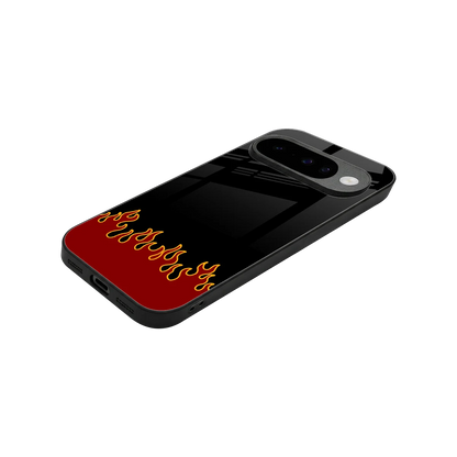 Retro Red Flames stylish phone case for google pixel 10 | glossy glass and slim fit