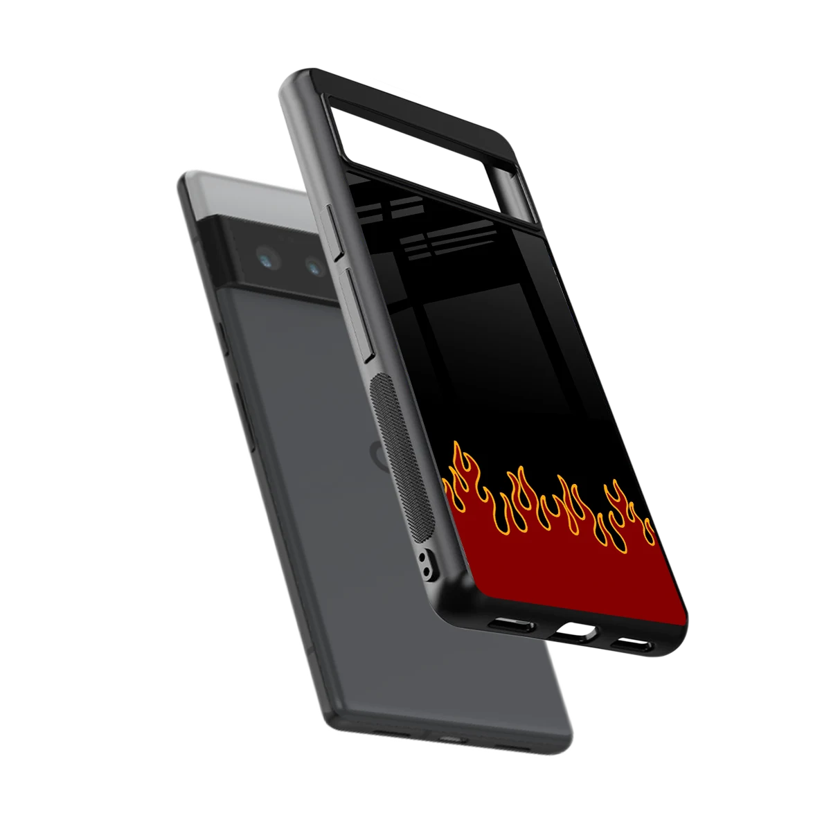 Retro Red Flames sleek google pixel 6 pro cover with tempered glass back and TPU edges