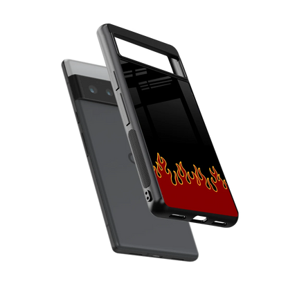 Retro Red Flames sleek google pixel 6 pro cover with tempered glass back and TPU edges