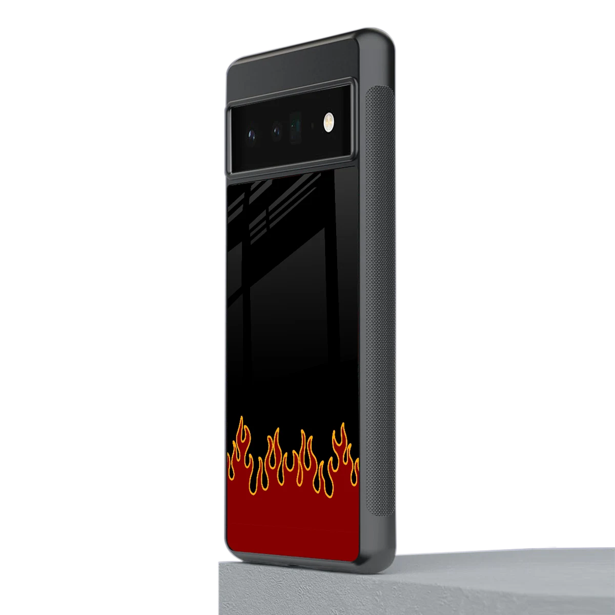 Retro Red Flames stylish phone case for google pixel 6 pro | glossy glass and slim fit