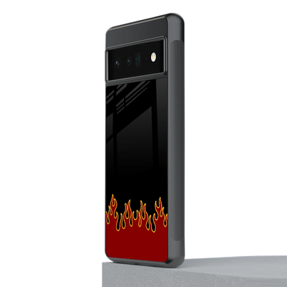 Retro Red Flames stylish phone case for google pixel 6 pro | glossy glass and slim fit