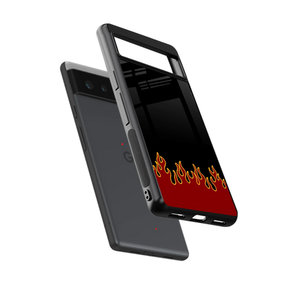 Retro Red Flames sleek google pixel 6 cover with tempered glass back and TPU edges