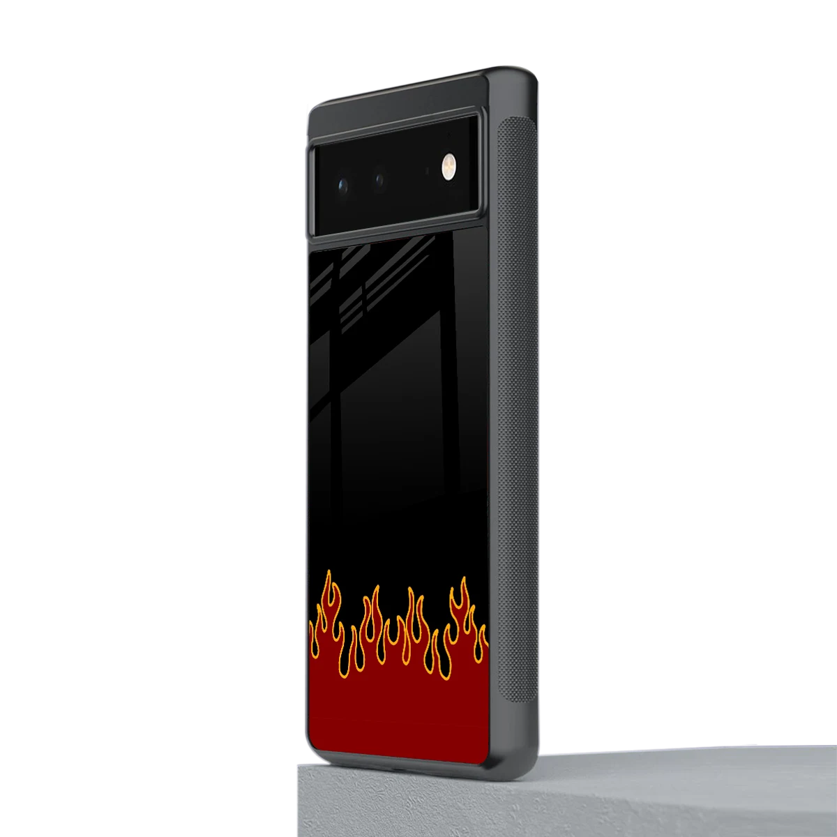 Retro Red Flames stylish phone case for google pixel 6 | glossy glass and slim fit