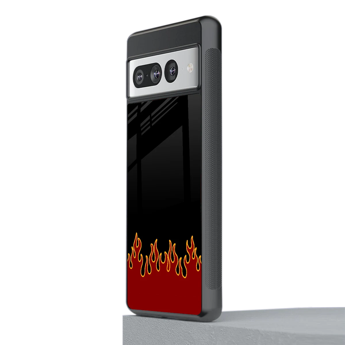 Retro Red Flames stylish phone case for google pixel 7 pro | glossy glass and slim fit
