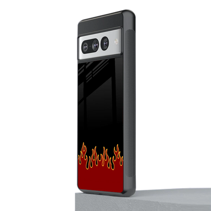 Retro Red Flames stylish phone case for google pixel 7 pro | glossy glass and slim fit