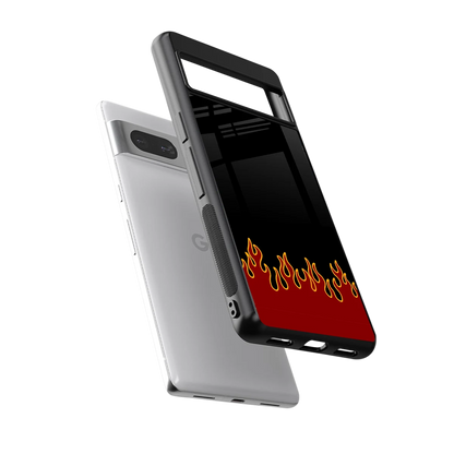 Retro Red Flames sleek google pixel 7a cover with tempered glass back and TPU edges