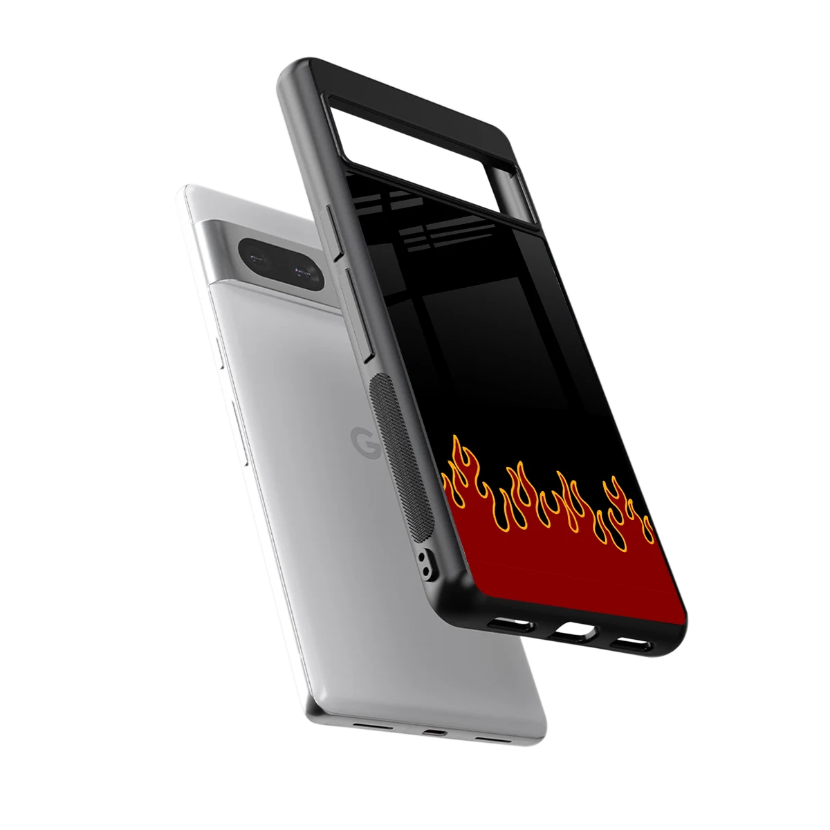 Retro Red Flames sleek google pixel 7 cover with tempered glass back and TPU edges