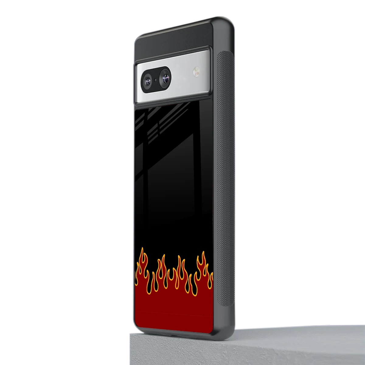 Retro Red Flames stylish phone case for google pixel 7a | glossy glass and slim fit