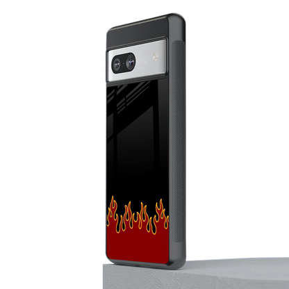 Retro Red Flames stylish phone case for google pixel 7a | glossy glass and slim fit