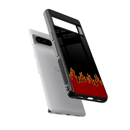 Retro Red Flames sleek google pixel 8 pro cover with tempered glass back and TPU edges