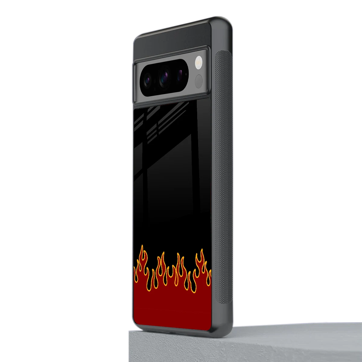 Retro Red Flames stylish phone case for google pixel 8 pro | glossy glass and slim fit