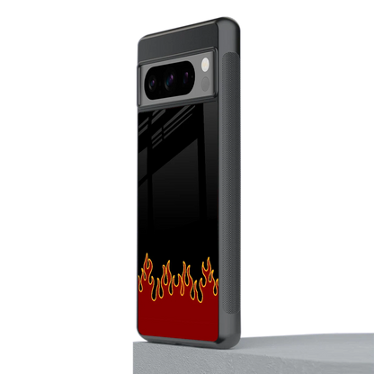 Retro Red Flames stylish phone case for google pixel 8 pro | glossy glass and slim fit