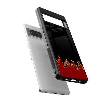 Retro Red Flames sleek google pixel 8 cover with tempered glass back and TPU edges
