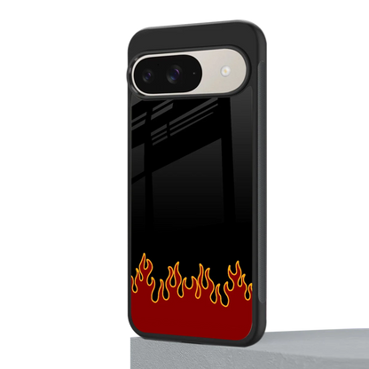 Retro Red Flames google pixel 9 mobile cover | shockproof glass phone case