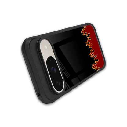 Retro Red Flames stylish phone case for google pixel 9 | glossy glass and slim fit