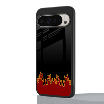Retro Red Flames google pixel 9 pro mobile cover | shockproof glass phone case