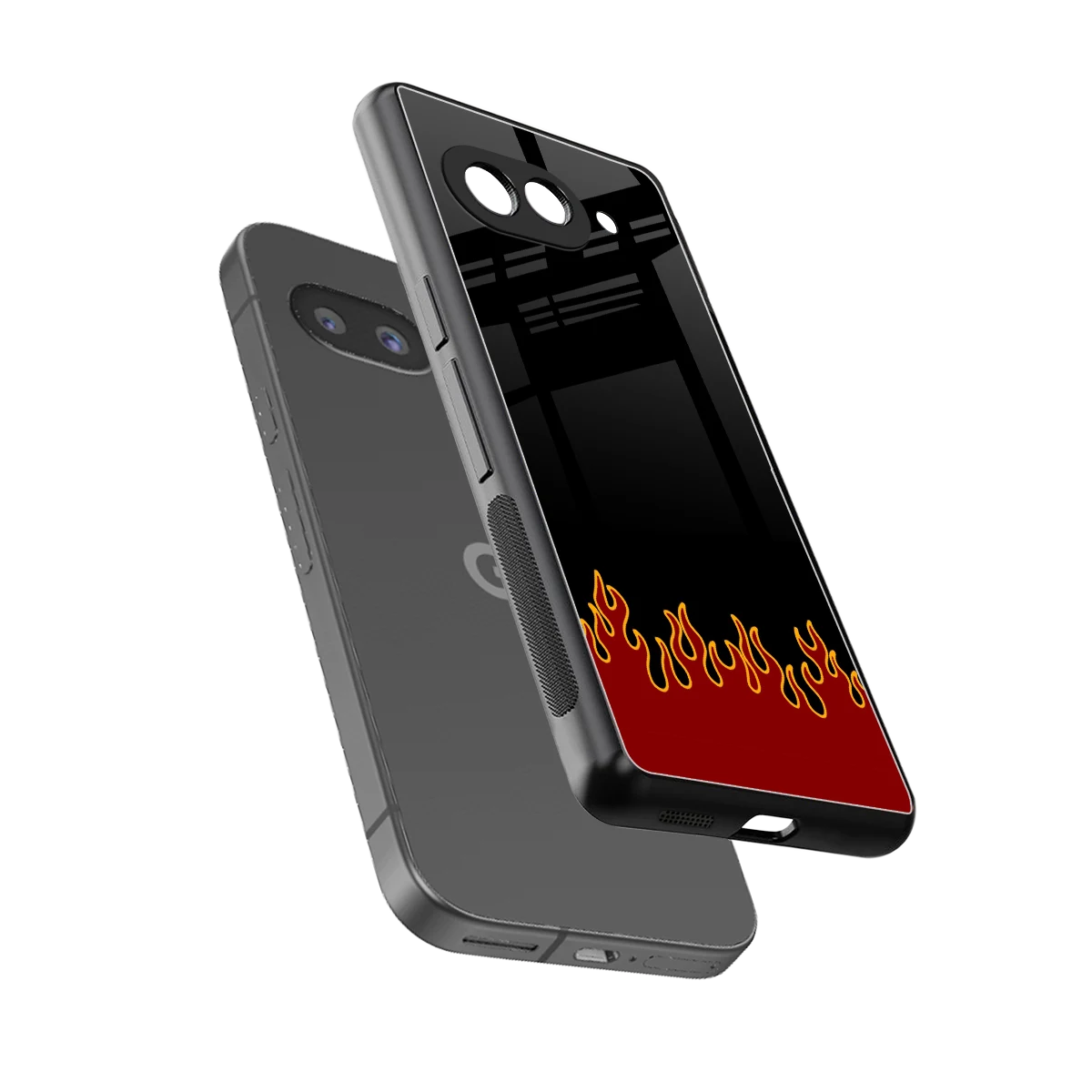 Retro Red Flames sleek google pixel 10a cover with tempered glass back and TPU edges