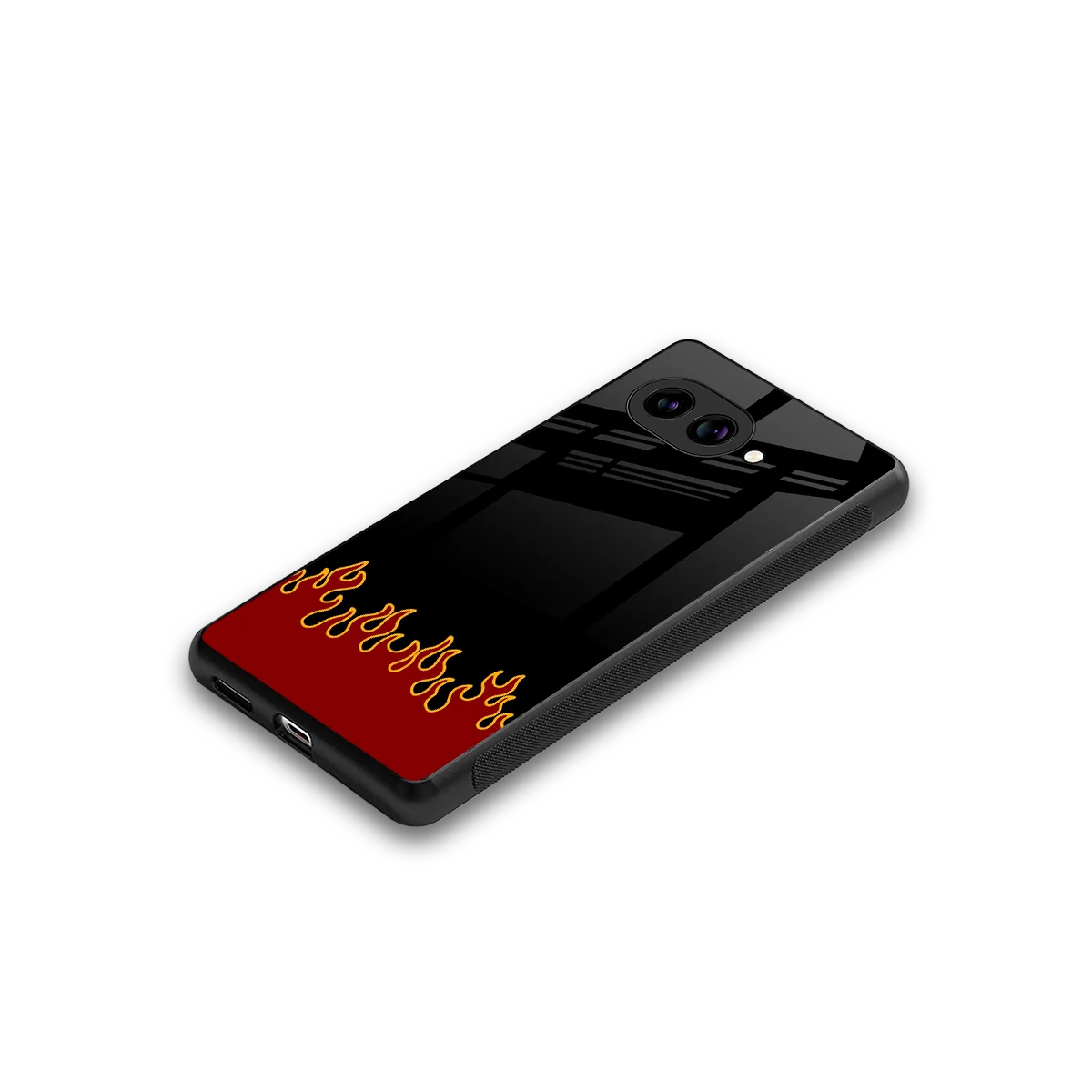 Retro Red Flames stylish phone case for google pixel 10a | glossy glass and slim fit