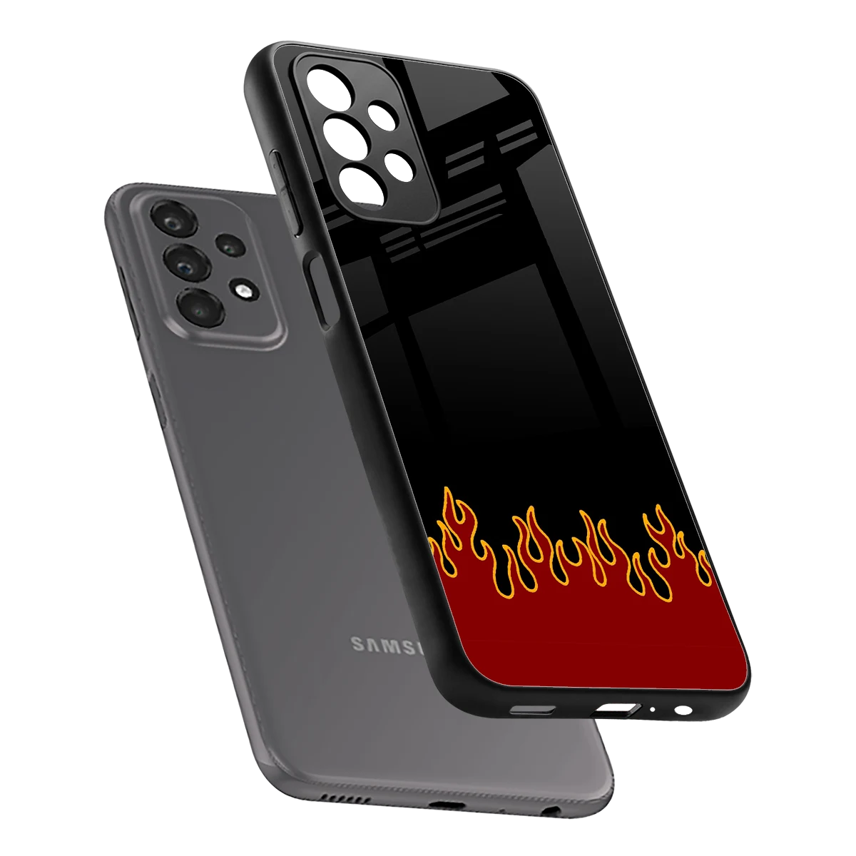 Retro Red Flames sleek samsung galaxy a23 cover with tempered glass back and TPU edges